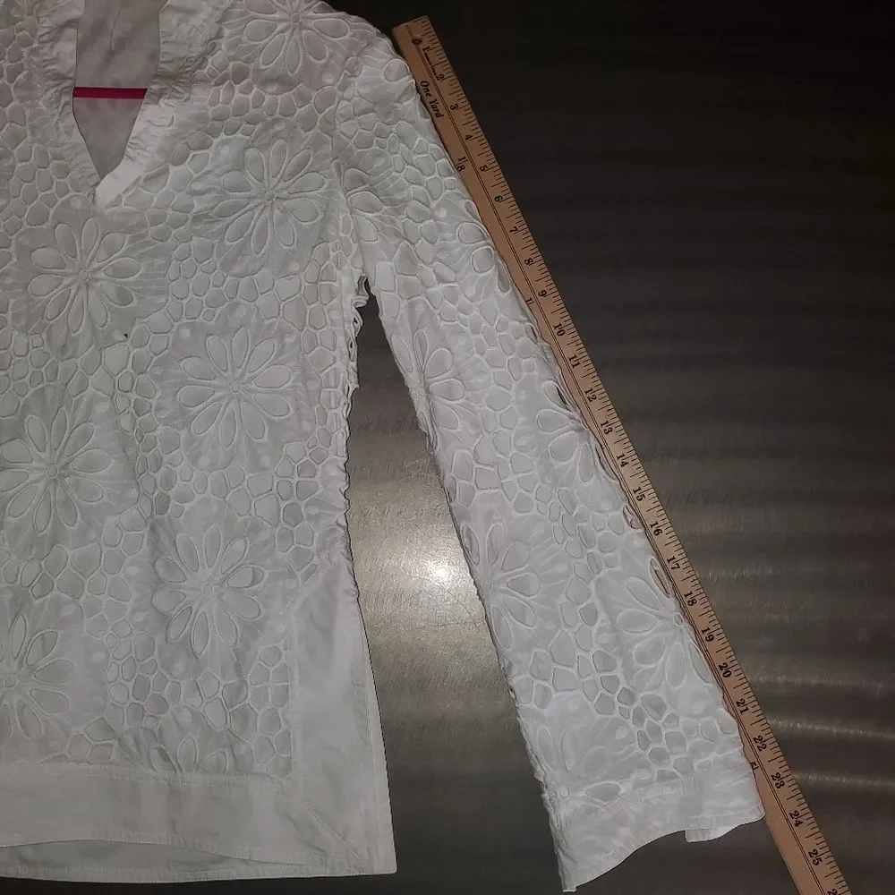 Tory Burch Cotton Eyelet Lace V-Neck Tunic Top White Size 00